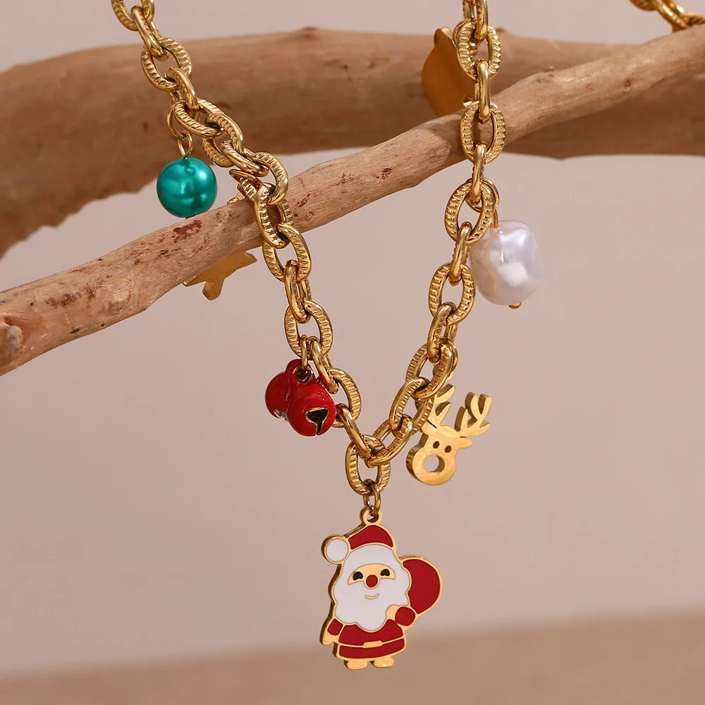 Fashion Cartoon Cute Pendant Stainless Steel Plated 18k Gold Large O Chain Christmas Pendant Necklace For Women