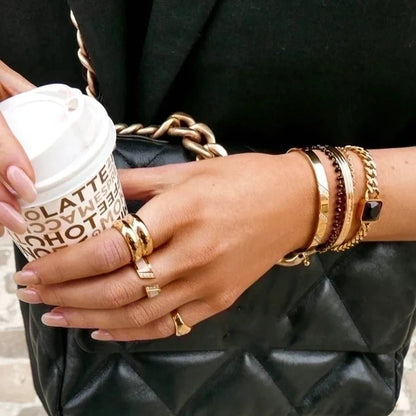 304 Stainless Steel 18K Gold Plated Elegant Polishing Plating Circle Rings