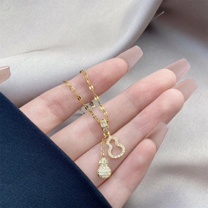 Minimalist Bow Knot Titanium Steel Copper Inlay Rhinestones Pendant Necklace