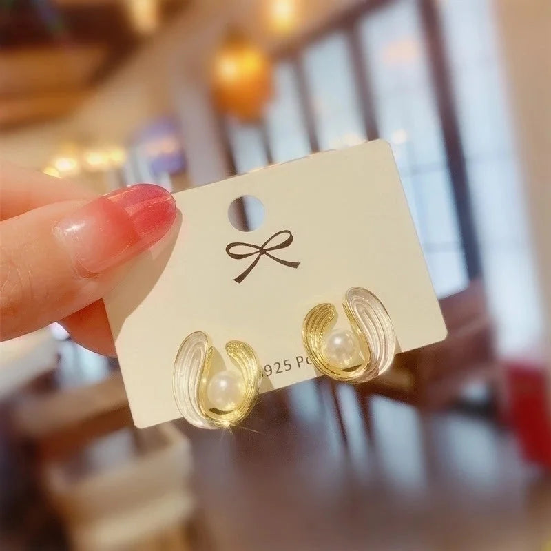 1 Pair Minimalist Geometric Plating Inlay Alloy Artificial Pearls Rhinestones Earrings