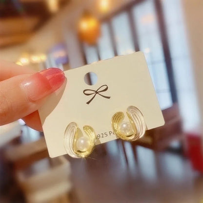 1 Pair Minimalist Geometric Plating Inlay Alloy Artificial Pearls Rhinestones Earrings