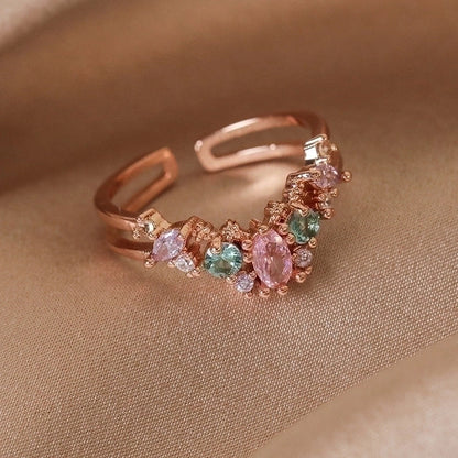 Minimalist Shiny Star Water Droplets Heart Shape Copper Inlay White Gold Plated Gold Plated Zircon Open Rings