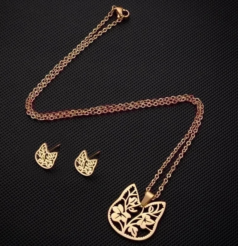 Minimalist Geometric Leaf Heart Shape Stainless Steel Plating Earrings Necklace 1 Set