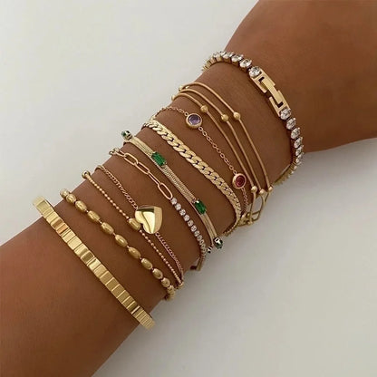 3 Pieces Casual Modern Style Geometric 304 Stainless Steel Zircon 16K Gold Plated White Gold Plated Gold Plated Plating Inlay Bracelets