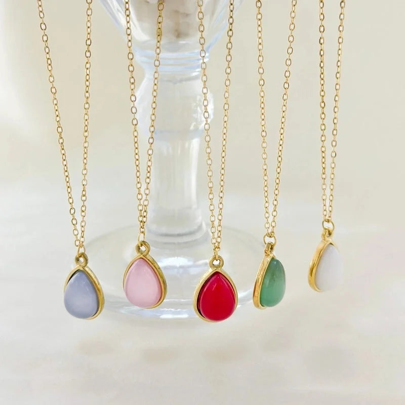 Retro Water Droplets 304 Stainless Steel Plating Pendant Necklace
