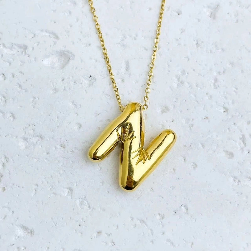 Fashion Balloon Letter Necklace Titanium Steel 26 English Letter Necklace 3D Three-Dimensional Gold Plating Non-Fading