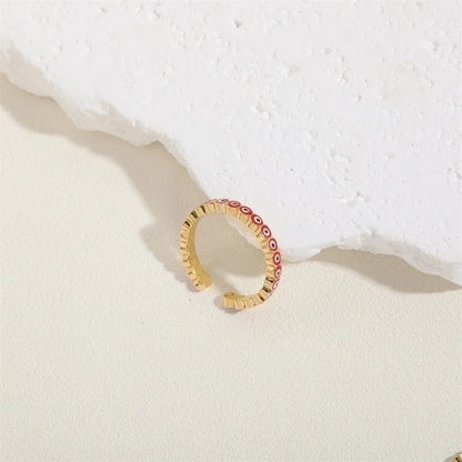 Cute Vintage Style Minimalist Devil's Eye Copper Enamel Plating Inlay Zircon 14k Gold Plated White Gold Plated Open Rings