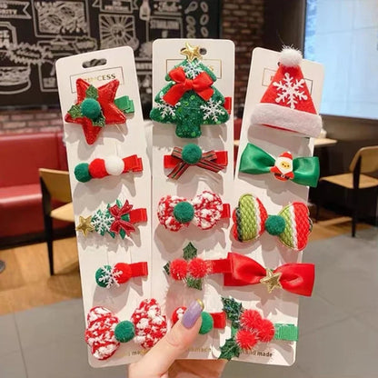 New Christmas Bow Hairpin Cute Headwear Cartoon Fabric Bell Elk Snowflake Christmas Tree Hairpin Set