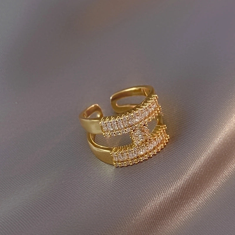 Fashion Heart Shape Butterfly Copper Plating Zircon Open Ring