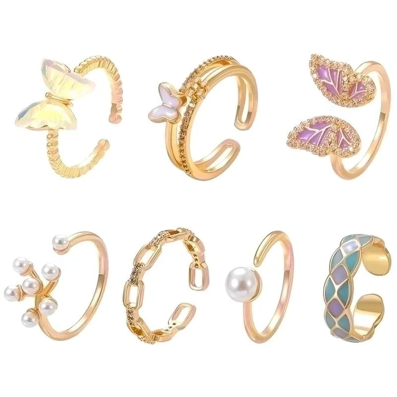 Ig Style Basic Geometric Butterfly Copper Plating Inlay Zircon 14k Gold Plated Open Rings