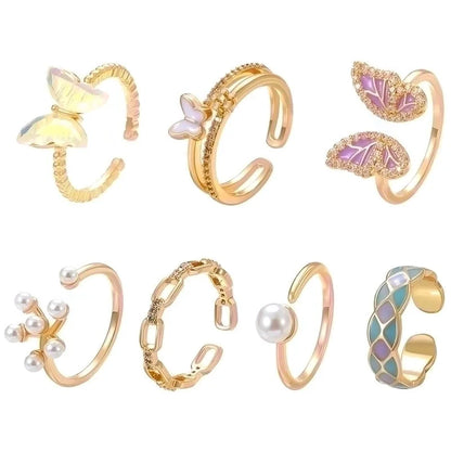 Ig Style Basic Geometric Butterfly Copper Plating Inlay Zircon 14k Gold Plated Open Rings