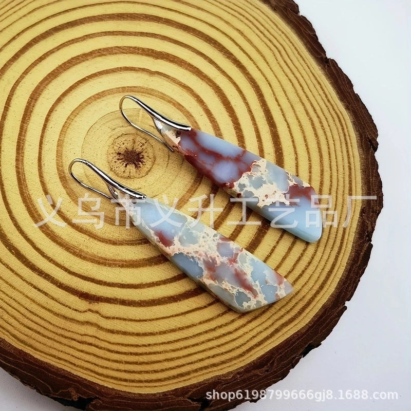 1 Pair Classic Style Water Droplets Patchwork Agate Drop Earrings