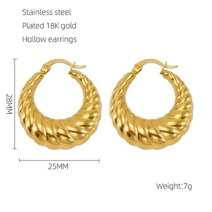 1 Pair Retro Solid Color Plating 304 Stainless Steel 18K Gold Plated Earrings