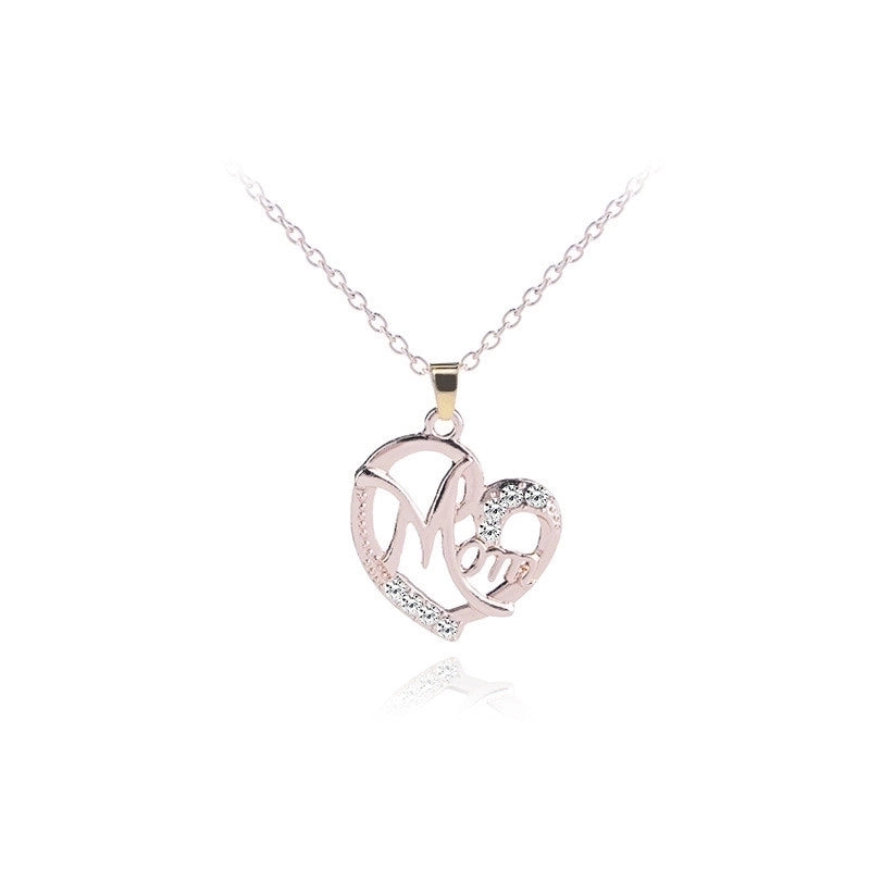 1 Piece Mama Minimalist Letter Moon Heart Shape Alloy Copper Plating Inlay Artificial Rhinestones Artificial Diamond Rose Gold Plated Gold Plated Silver Plated Pendant Necklace