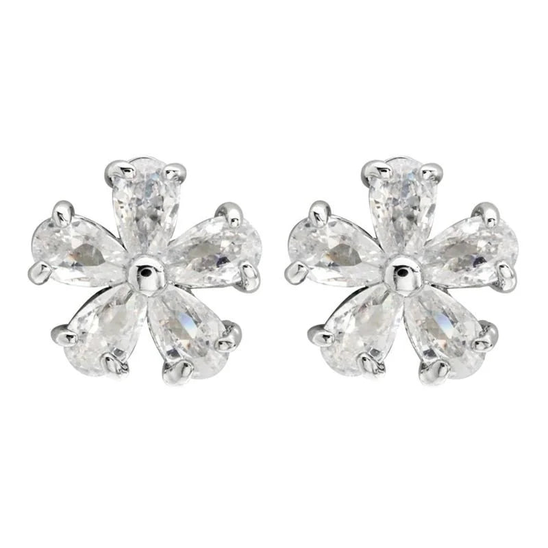 1 Pair Minimalist Flower Plating Inlay Copper Zircon White Gold Plated Ear Studs