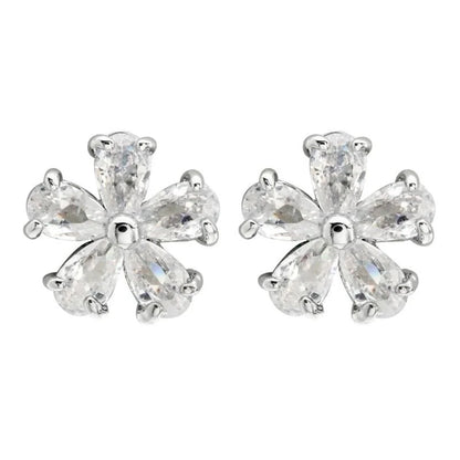 1 Pair Minimalist Flower Plating Inlay Copper Zircon White Gold Plated Ear Studs