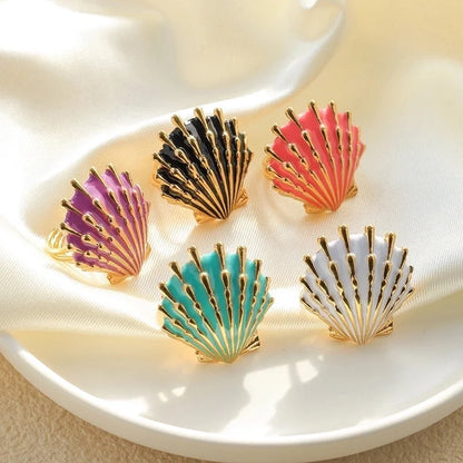 Casual Vacation Beach Shell 304 Stainless Steel 14K Gold Plated Enamel Plating Open Rings