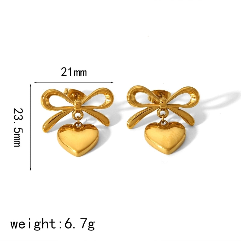 1 Pair Classic Style Heart Shape Polishing Epoxy Plating 304 Stainless Steel Drop Earrings