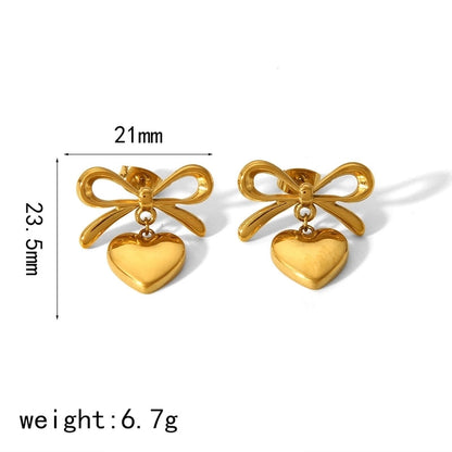 1 Pair Classic Style Heart Shape Polishing Epoxy Plating 304 Stainless Steel Drop Earrings