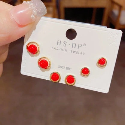 Fashion Geometric Copper Plating Artificial Pearls Zircon Earrings 3 Pairs