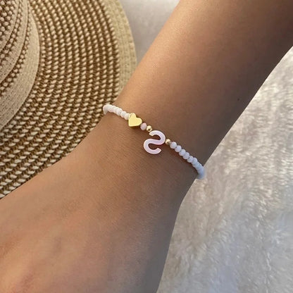 Sweet Commute Letter Heart Shape Stainless Steel Artificial Crystal Shell 18K Gold Plated Bracelets In Bulk
