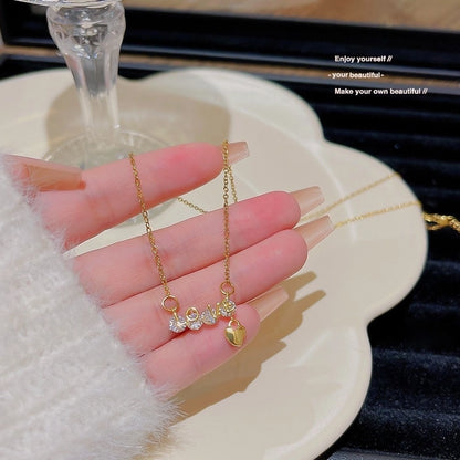 Elegant Classic Style Geometric Moon Bow Knot Titanium Steel Zircon Pendant Necklace