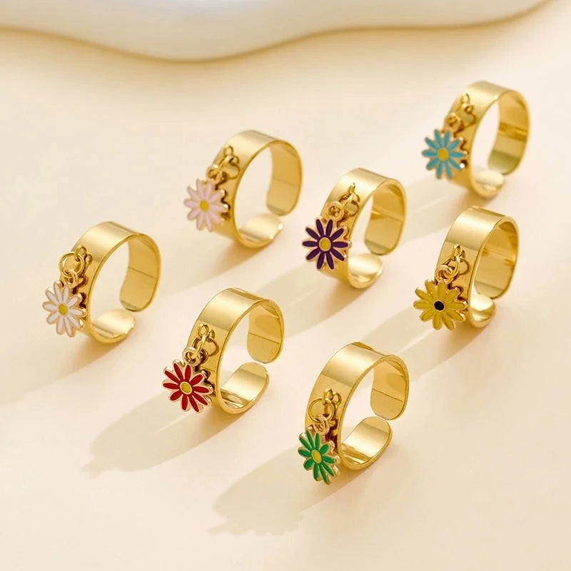 Elegant Retro Solid Color 304 Stainless Steel Enamel Open Rings