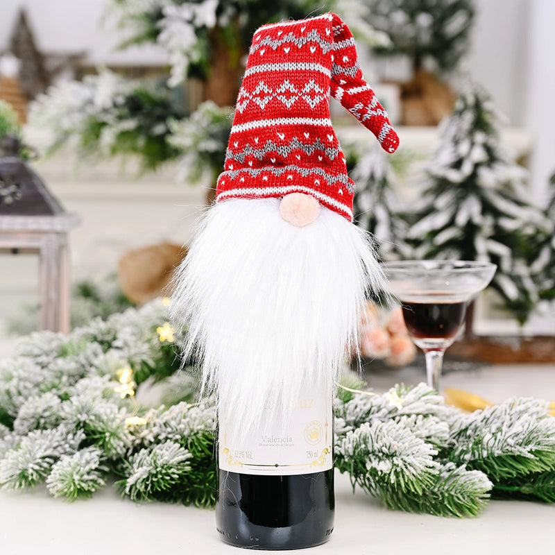 Cross-border New Christmas Decorations Knitted Hat Forest Man Wine Bottle Cover Faceless Doll Wine Cover Red Wine Bottle Decoration