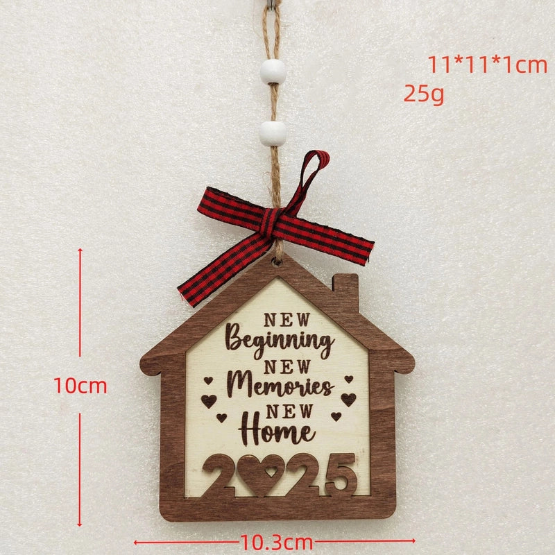 Christmas Cute Letter House Bow Knot Wood Indoor Party Decorations Hanging Ornaments