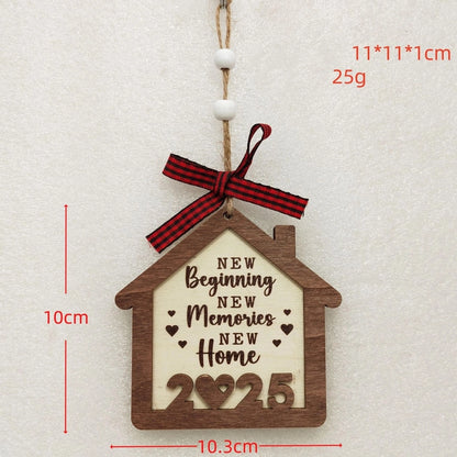 Christmas Cute Letter House Bow Knot Wood Indoor Party Decorations Hanging Ornaments