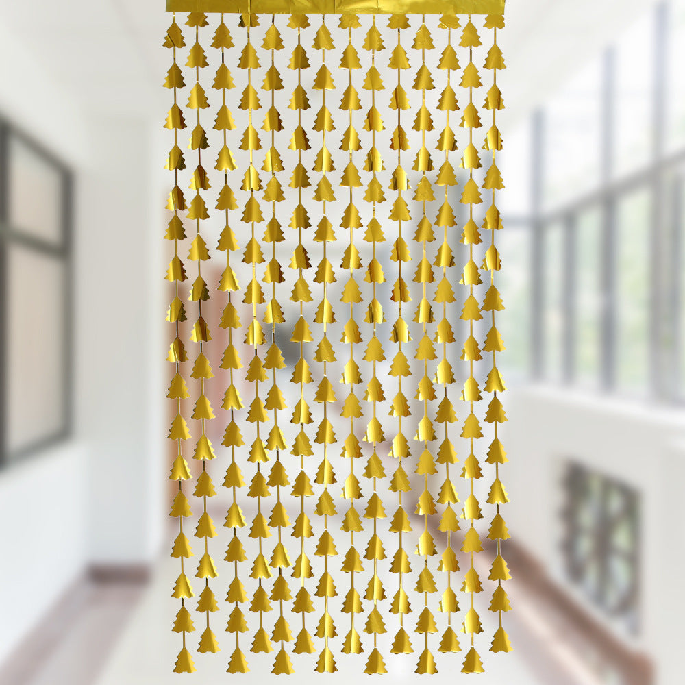 2 Pieces Christmas Decoration 2m Green Christmas Tree Rain Silk Curtain Birthday Party Decoration Christmas Tassel Curtain