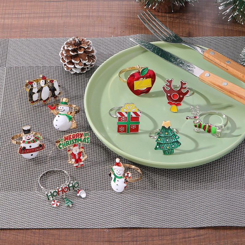 Christmas Cute Penguin Christmas Tree Santa Claus Alloy Napkin Rings 1 Piece