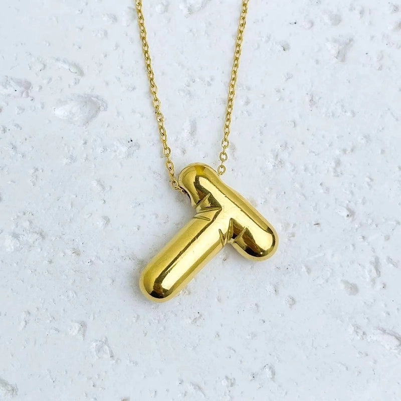 Fashion Balloon Letter Necklace Titanium Steel 26 English Letter Necklace 3D Three-Dimensional Gold Plating Non-Fading