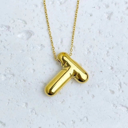 Fashion Balloon Letter Necklace Titanium Steel 26 English Letter Necklace 3D Three-Dimensional Gold Plating Non-Fading