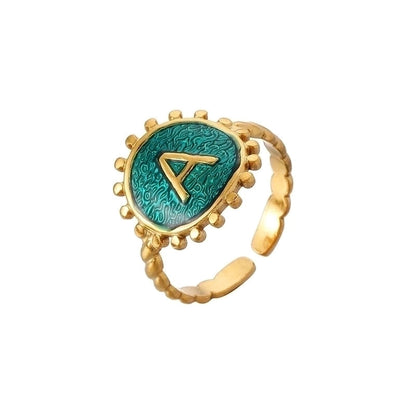 Minimalist Love Heart Shape Eye 304 Stainless Steel Rhinestones 18K Gold Plated Enamel Plating Inlay Open Rings