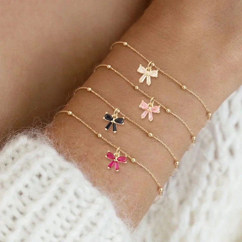 Elegant Minimalist Classic Style Bow Knot 201 Stainless Steel Artificial Crystal Cross Bead Necklace Bracelets In Bulk