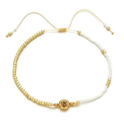 Casual Minimalist Round Stainless Steel Seed Bead Rope Beaded Inlay Zircon Bracelets