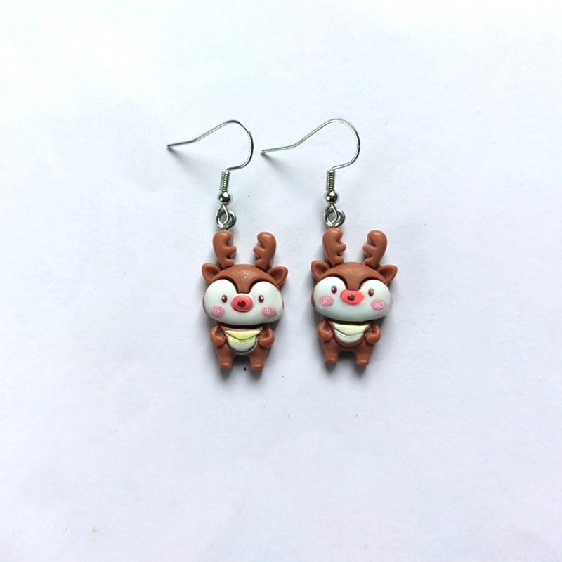 Cute Christmas Tree Snowman Elk Resin Three-dimensional Christmas Women's Ear Hook 1 Pair