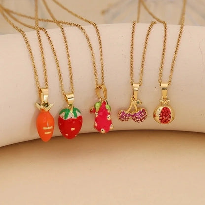 Cute Commute Fruit 304 Stainless Steel Copper Zircon 18K Gold Plated Inlay Pendant Necklace
