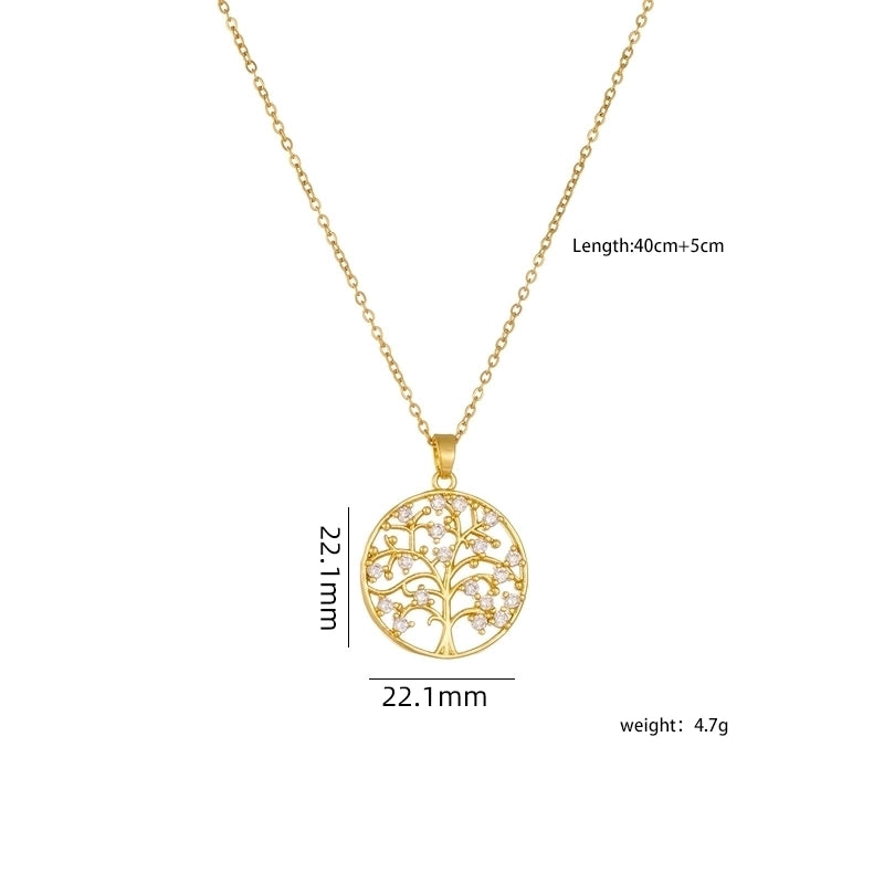 304 Stainless Steel Copper Heart Shape Life Tree Pendant Necklace