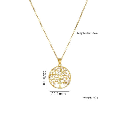 304 Stainless Steel Copper Heart Shape Life Tree Pendant Necklace