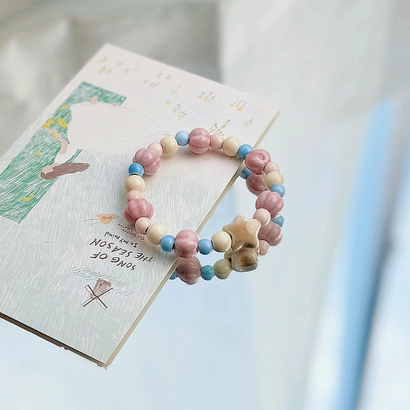 Jingdezhen Ceramic Bracelet New Color-free Women's Summer Student's Antique Beaded Bracelet Small Fresh And Popular