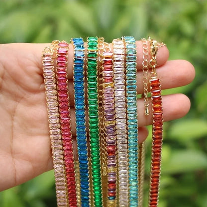 New White Color Zircon Crystal Inlaid Copper Necklace Jewelry Adjustable