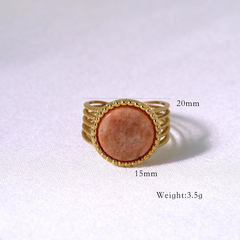 Retro French Style Geometric Titanium Steel Natural Stone Open Rings In Bulk