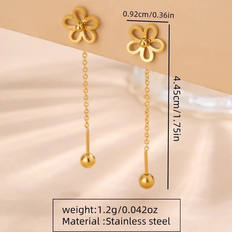 1 Pair Classic Style Flower 304 Stainless Steel 18K Gold Plated Drop Earrings