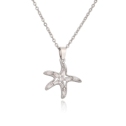 Copper 18K Gold Plated Beach Minimalist Commute Plating Inlay Starfish Zircon Pendant Necklace