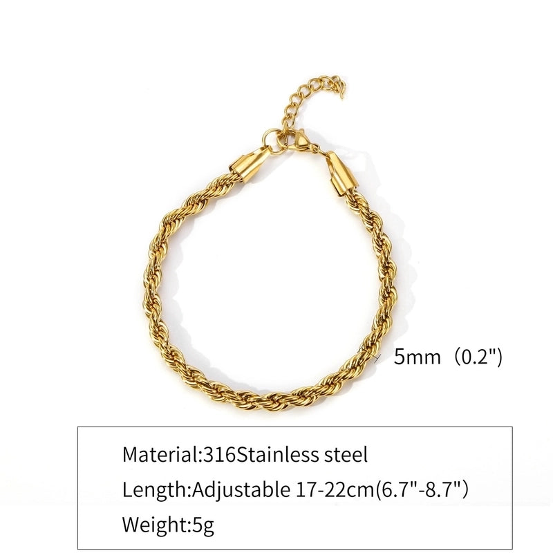 316 Stainless Steel Gold Plated Hip-Hop Retro Plating Solid Color Bracelets