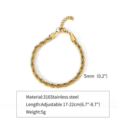 316 Stainless Steel Gold Plated Hip-Hop Retro Plating Solid Color Bracelets