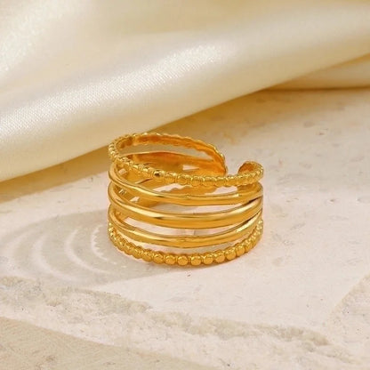 3 Pieces 304 Stainless Steel 18K Gold Plated Minimalist Classic Style Plating Lines Open Rings