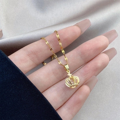 Minimalist Bow Knot Titanium Steel Copper Inlay Rhinestones Pendant Necklace